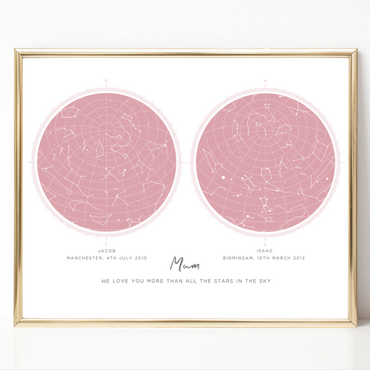 a picture of a star map in a gold frame