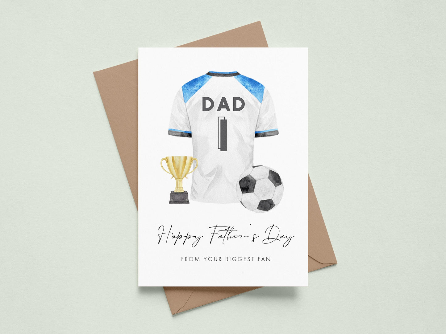Personalised Football Themed Fathers Day Cards, Blue & Yellow Shirt Design