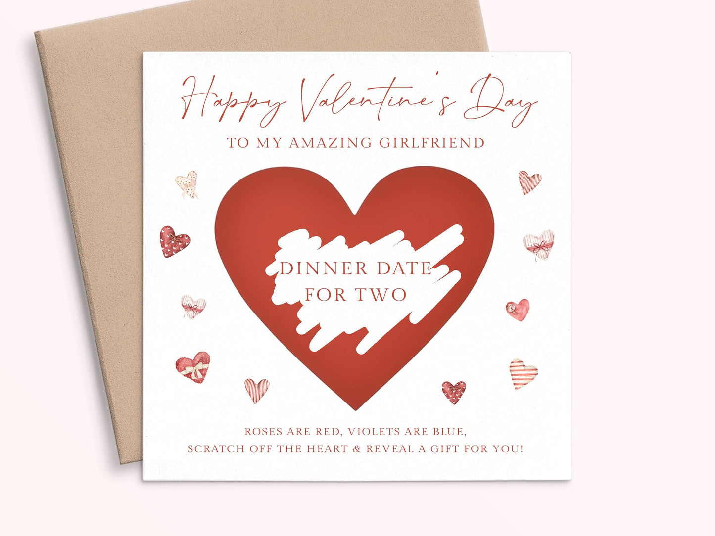 Personalised Valentines Scratch Off Card for Her, Pink Heart Design