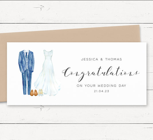couple outfits wedding money wallet card personalised matte white cardstock kraft brown envelope