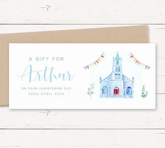 boys blue christening money wallet card personalised matte white cardstock kraft brown envelope