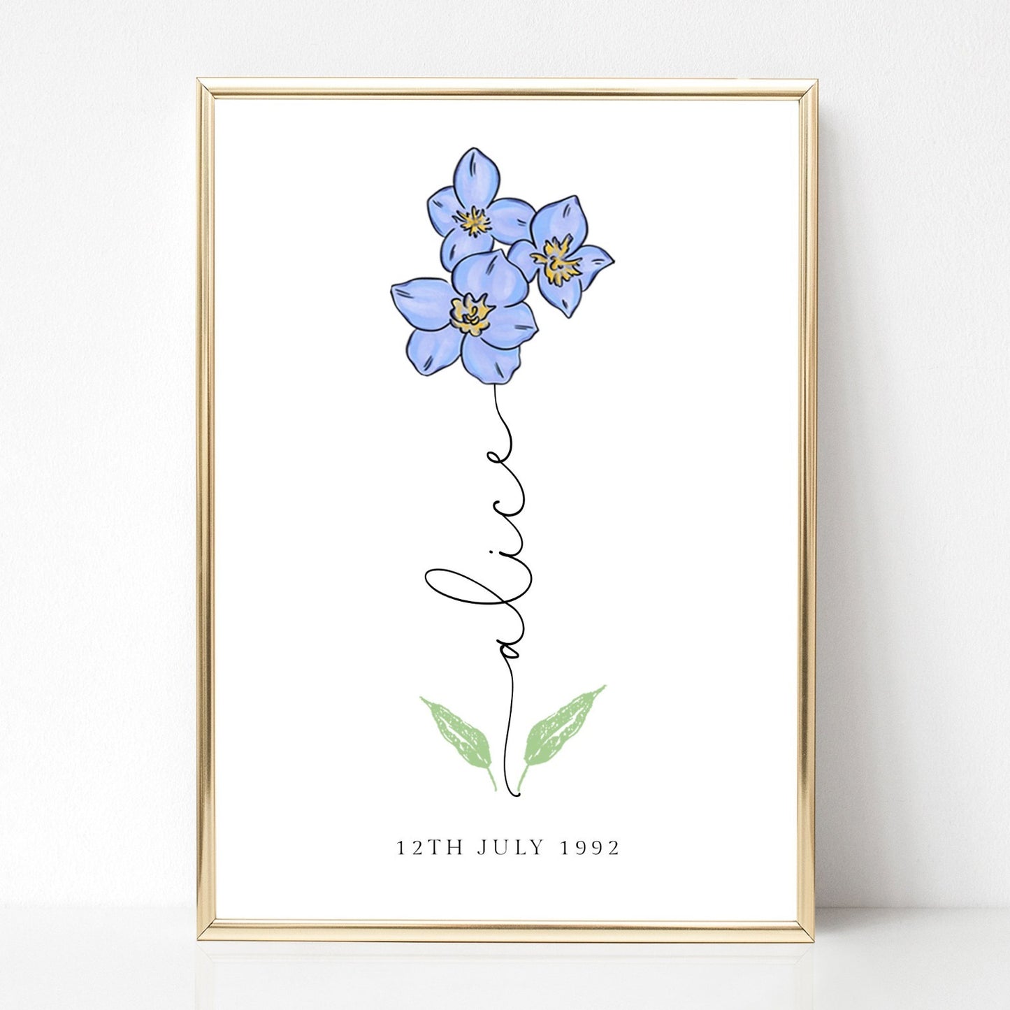 july birth flower print personalised matte white smooth paperstock unframed