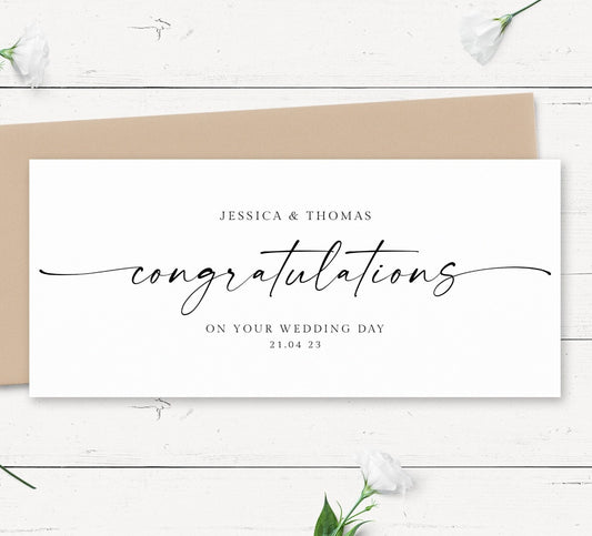 minimalist black and white wedding money wallet card holder personalised matte cardstock kraft brown envelope