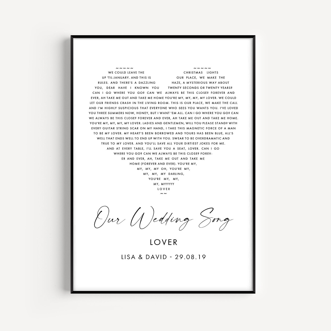 our wedding song first dance personalised song lyrics print unframed matte white smooth paperstock