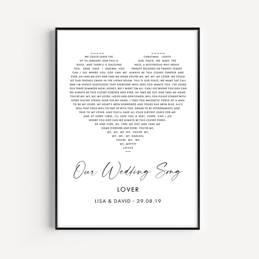 our wedding song first dance personalised song lyrics print unframed matte white smooth paperstock