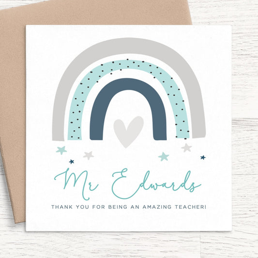 Personalised Thank You Card for Teacher Rainbow