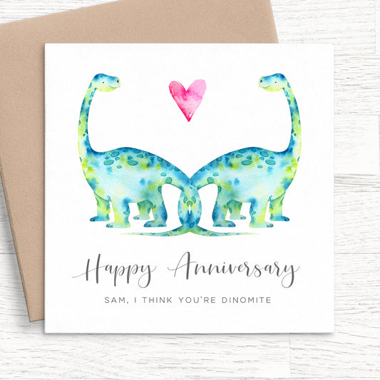 dinosaur happy anniversary brachiosaurus personalised matte white cardstock kraft brown envelope