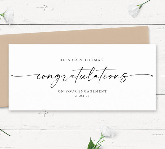 minimalist couple engagement money wallet card personalised matte white cardstock kraft brown envelope