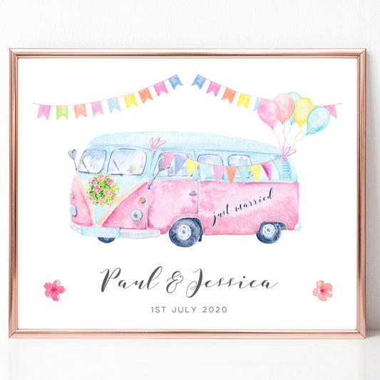 watercolour campervan wedding print personalised matte smooth white paperstock unframed