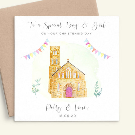 gender neutral church christening card personalised matte smooth white cardstock kraft brown envelope