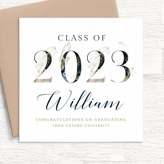 navy blue graduation card 2023 man men male personalised matte white cardstock kraft brown envelope