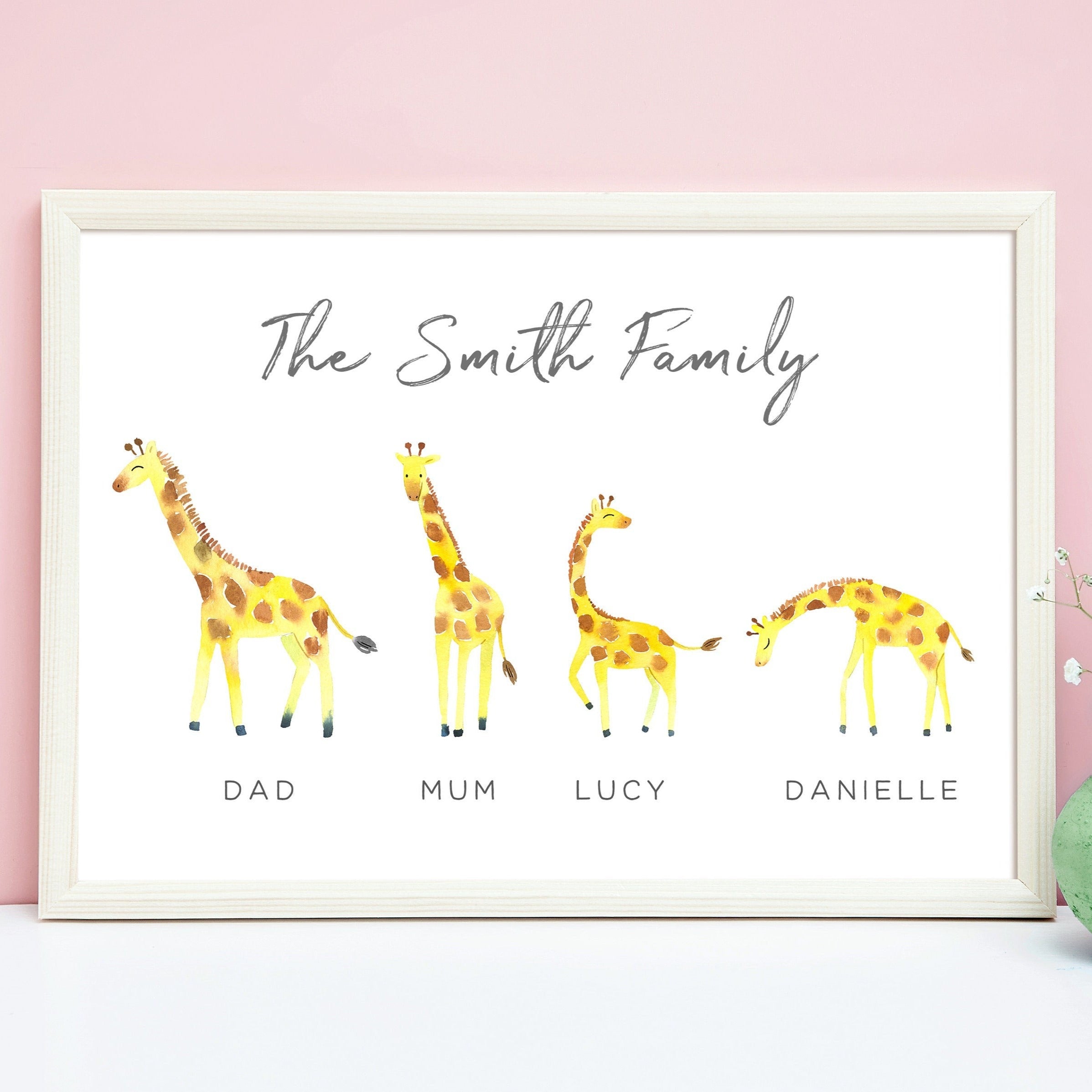 Family Wall Pictures Personalised, Watercolour Giraffes Design – Paper Amor