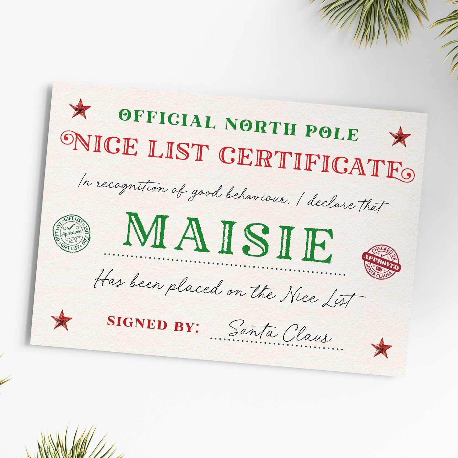 kids nice list certificate