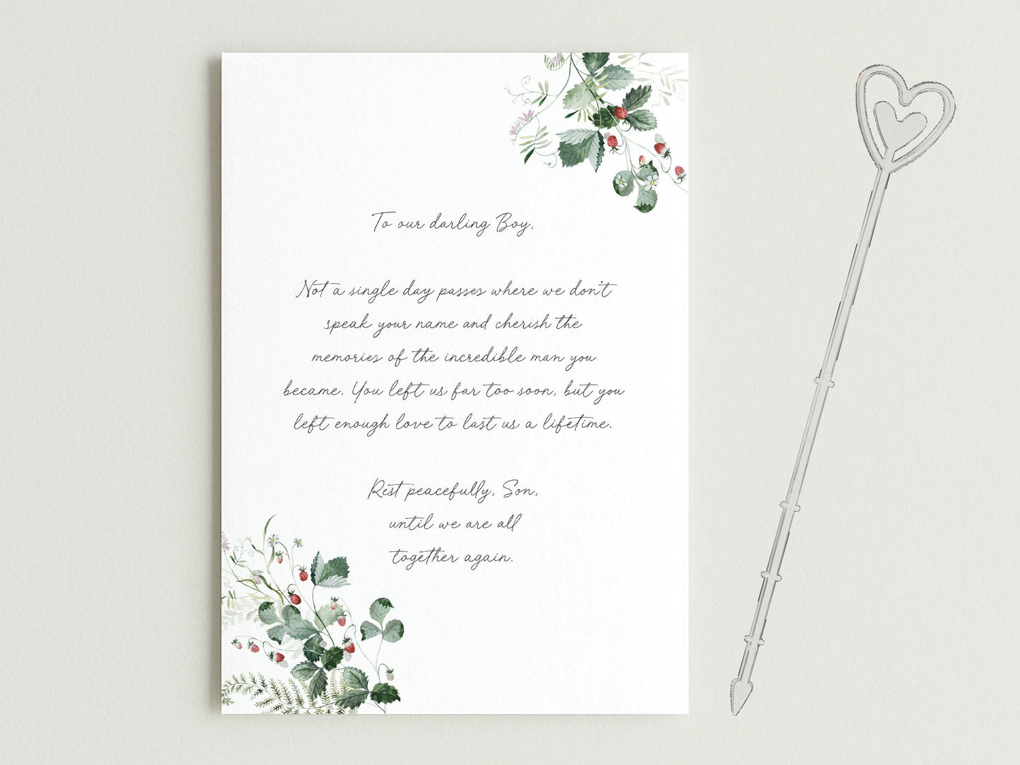 Personalised Anniversary in Heaven Son Graveside Card, Green Leaves Design