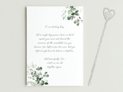 Personalised Anniversary in Heaven Son Graveside Card, Green Leaves Design