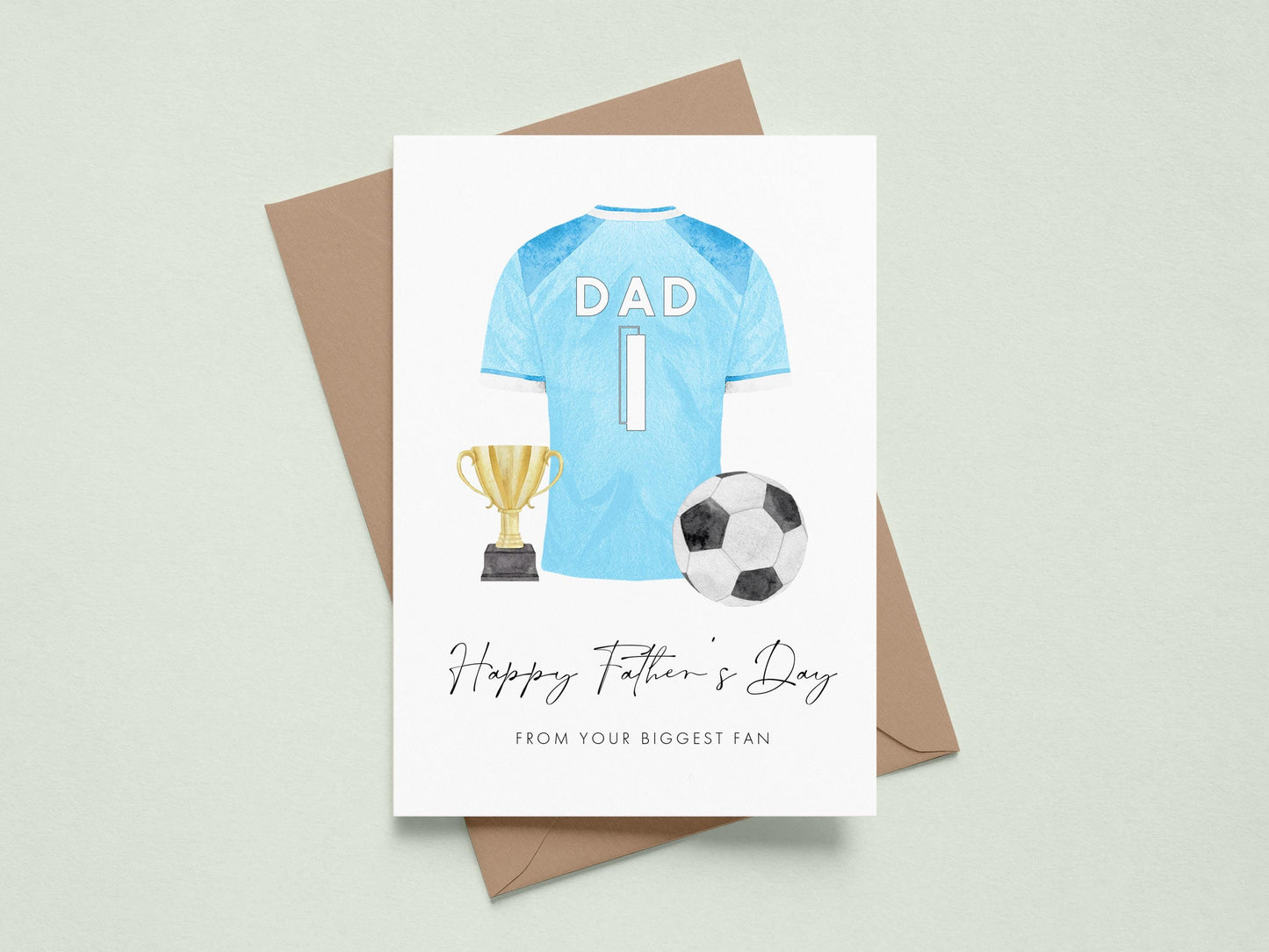 Personalised Football Themed Fathers Day Cards, Blue & Yellow Shirt Design