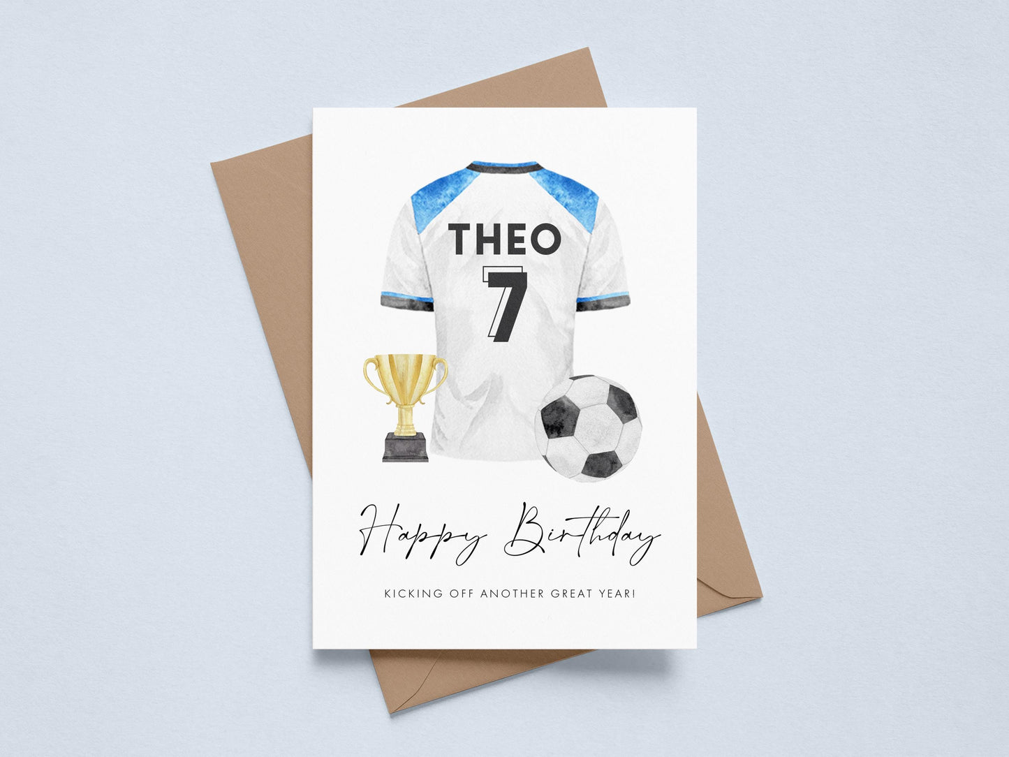 Personalised Grandson Football Birthday Card Age 5 West Ham, Red & Blue Shirt
