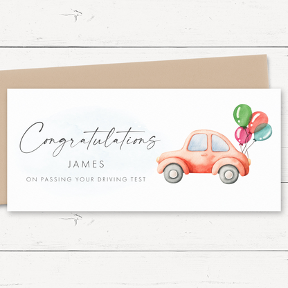 personalised congratulations passed driving test money wallet card matte smooth white cardstock kraft brown envelope