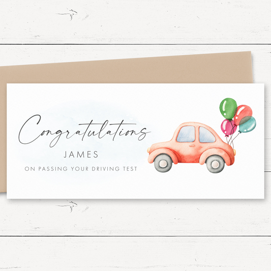 personalised congratulations passed driving test money wallet card matte smooth white cardstock kraft brown envelope