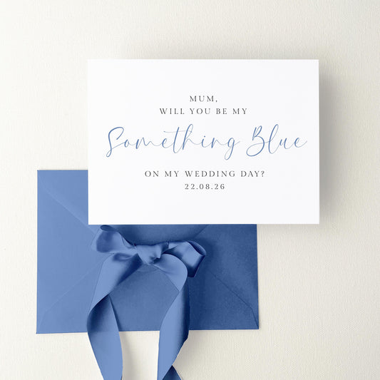 Will You Be My Something Blue Proposal Card Personalised, With Blue Ribbon Envelope