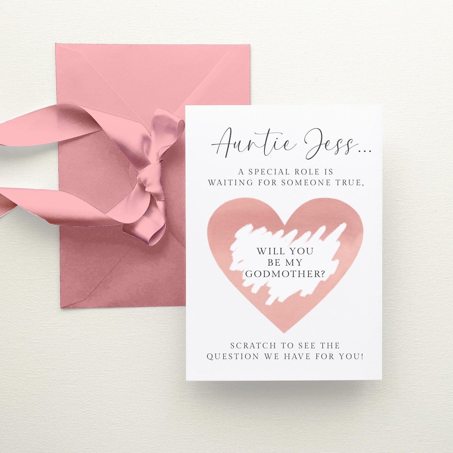 Will You Be My Godmother Scratch Card Personalised, Pink Heart