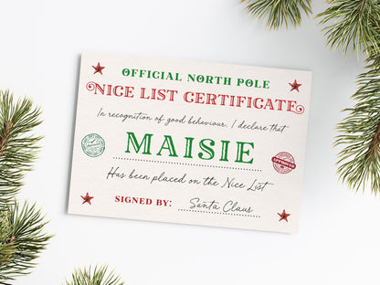 Letter from Santa Personalised, Nice List Certificate from Santa