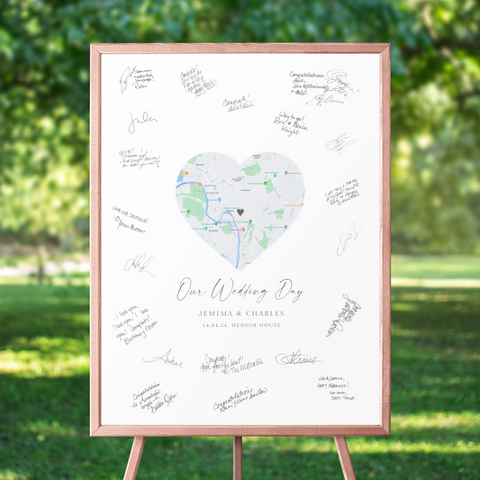 heart city map wedding guest book sign personalised with locationsof your choice matte smooth white paperstock