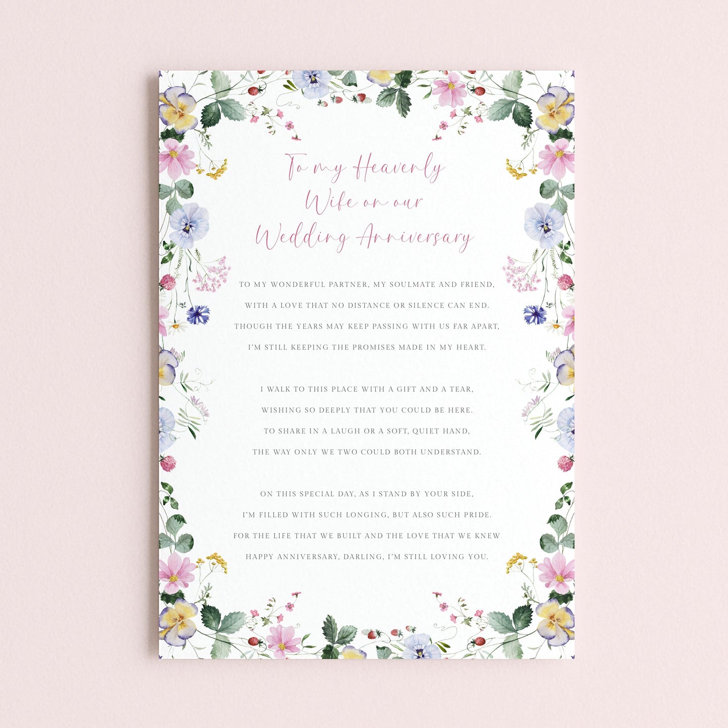 Personalised Wife Wedding Anniversary Memorial Card for Grave, Floral Design