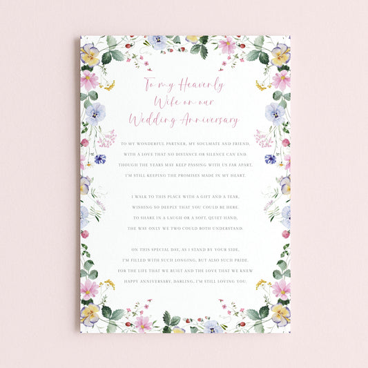 Personalised Wife Wedding Anniversary Memorial Card for Grave, Floral Design