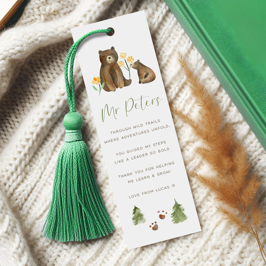 Personalised Teacher Gift Appreciation Bookmark, Cute Bears Design