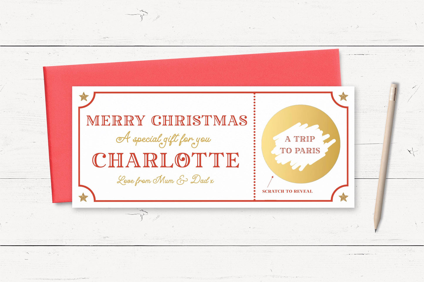 Personalised Scratch Surprise Christmas Voucher, Gold Circle Design