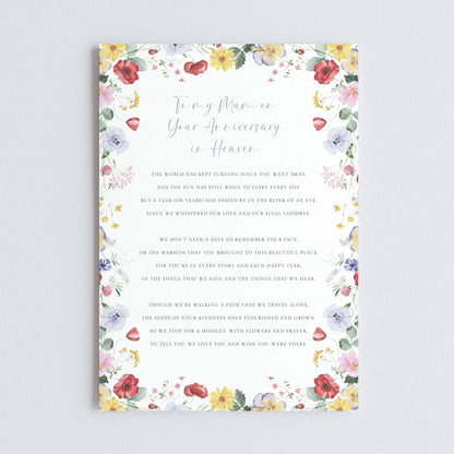 Personalised Anniversary of Mum Passing Card for Graveside, Wildflowers Design