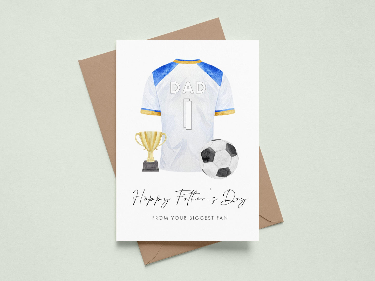 Personalised Football Card for Fathers Day, Light Blue Shirt Design