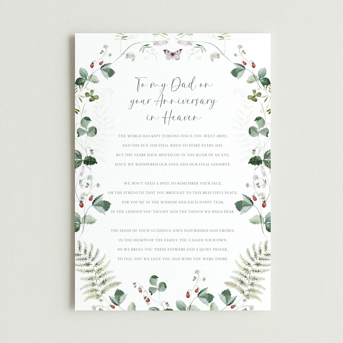 Personalised Dad Anniversary in Heaven Graveside Card, Green Leaves Design