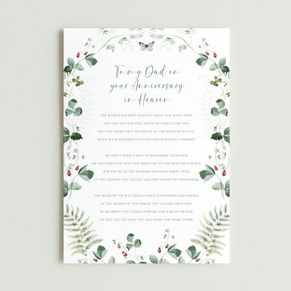 Personalised Dad Anniversary in Heaven Graveside Card, Green Leaves Design