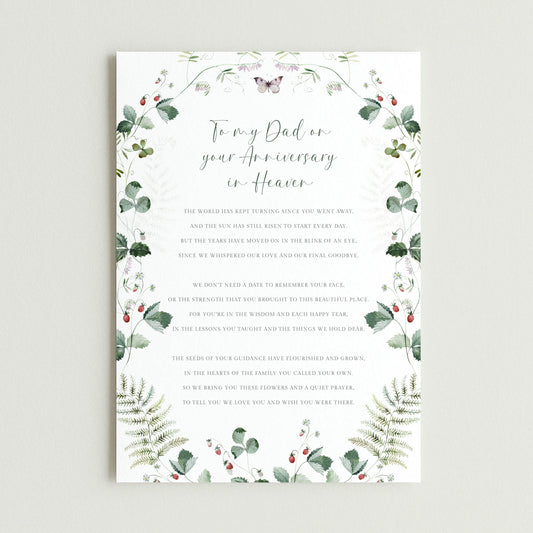 Personalised Dad Anniversary in Heaven Graveside Card, Green Leaves Design