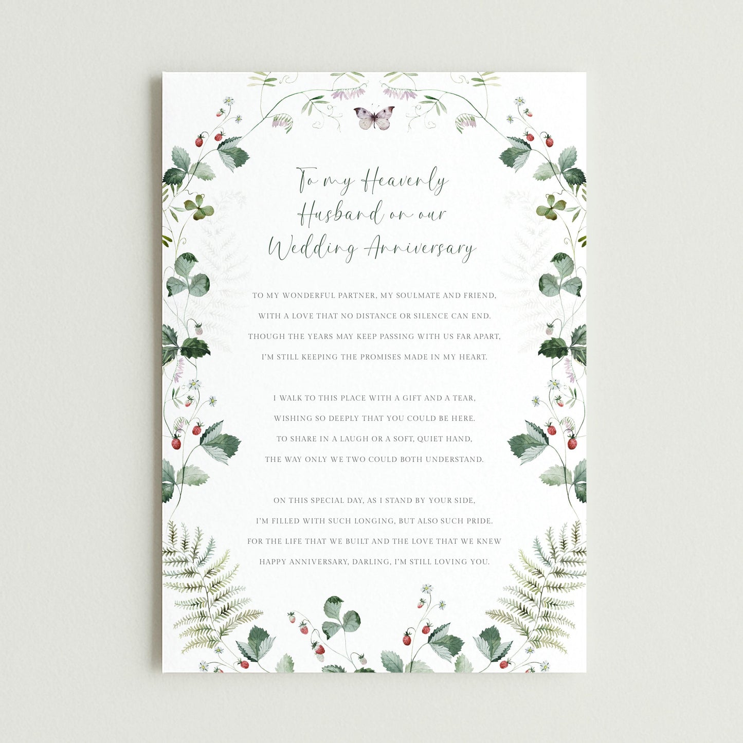 Personalised Husband Wedding Anniversary Graveside Card, Green Leaves Design