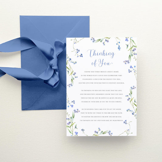 Thinking of You on Fathers Day Card with Poem, With Blue Ribbon Envelope