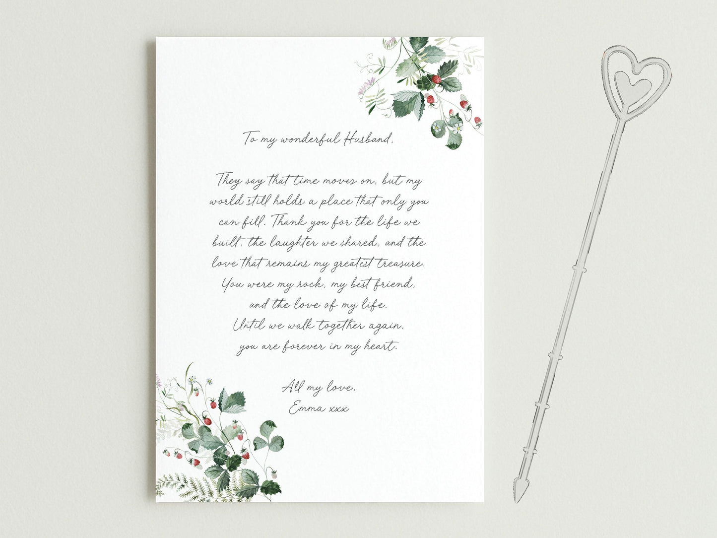 Personalised Husband Wedding Anniversary Graveside Card, Green Leaves Design