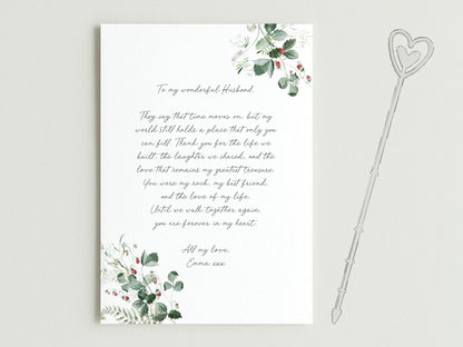 Personalised Husband Wedding Anniversary Graveside Card, Green Leaves Design