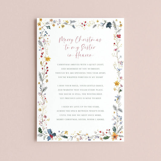 The image is a Christmas card with a floral border and a heartfelt message.