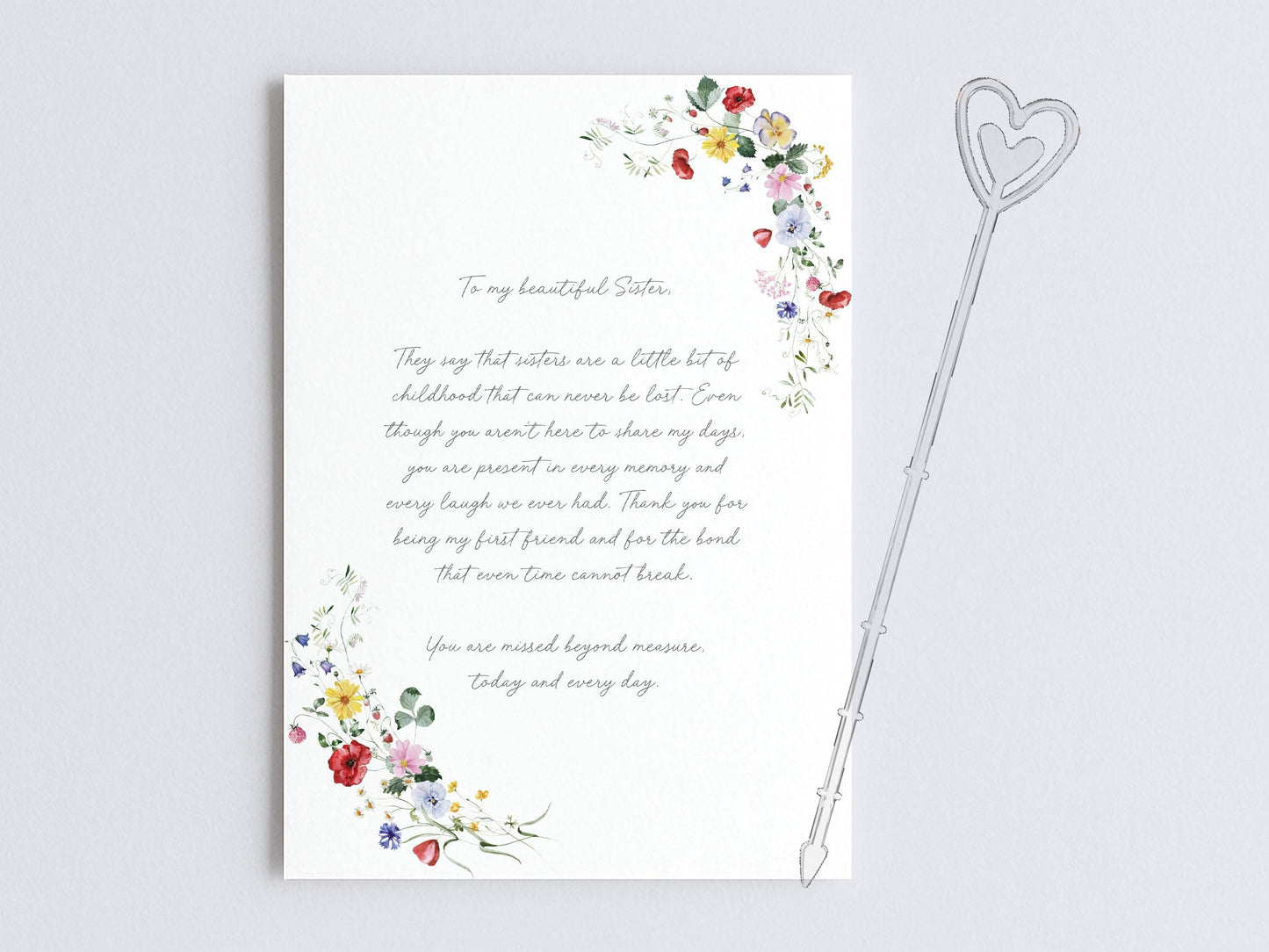 Personalised Sister in Heaven Anniversary Grave Card, Wildflowers Design
