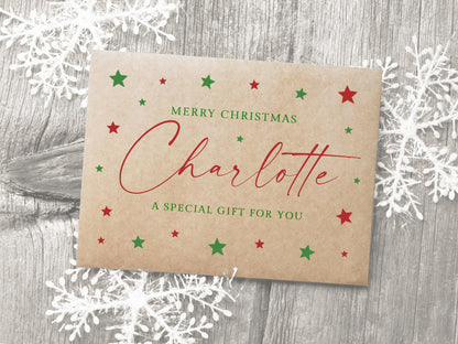 Personalised Christmas Money Envelope Holder, Kraft Brown