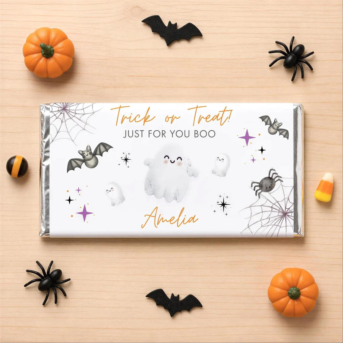 Cute Halloween Chocolate Bar Wrapper, Personalised with Name