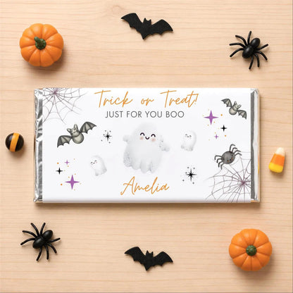 Cute Halloween Chocolate Bar Wrapper, Personalised with Name