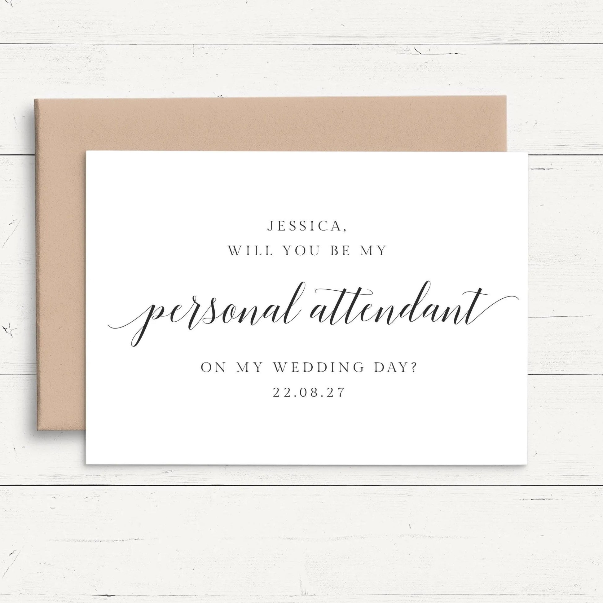 personalised will you be my personal attendant proposal card smooth matte white cardstock kraft brown envelope