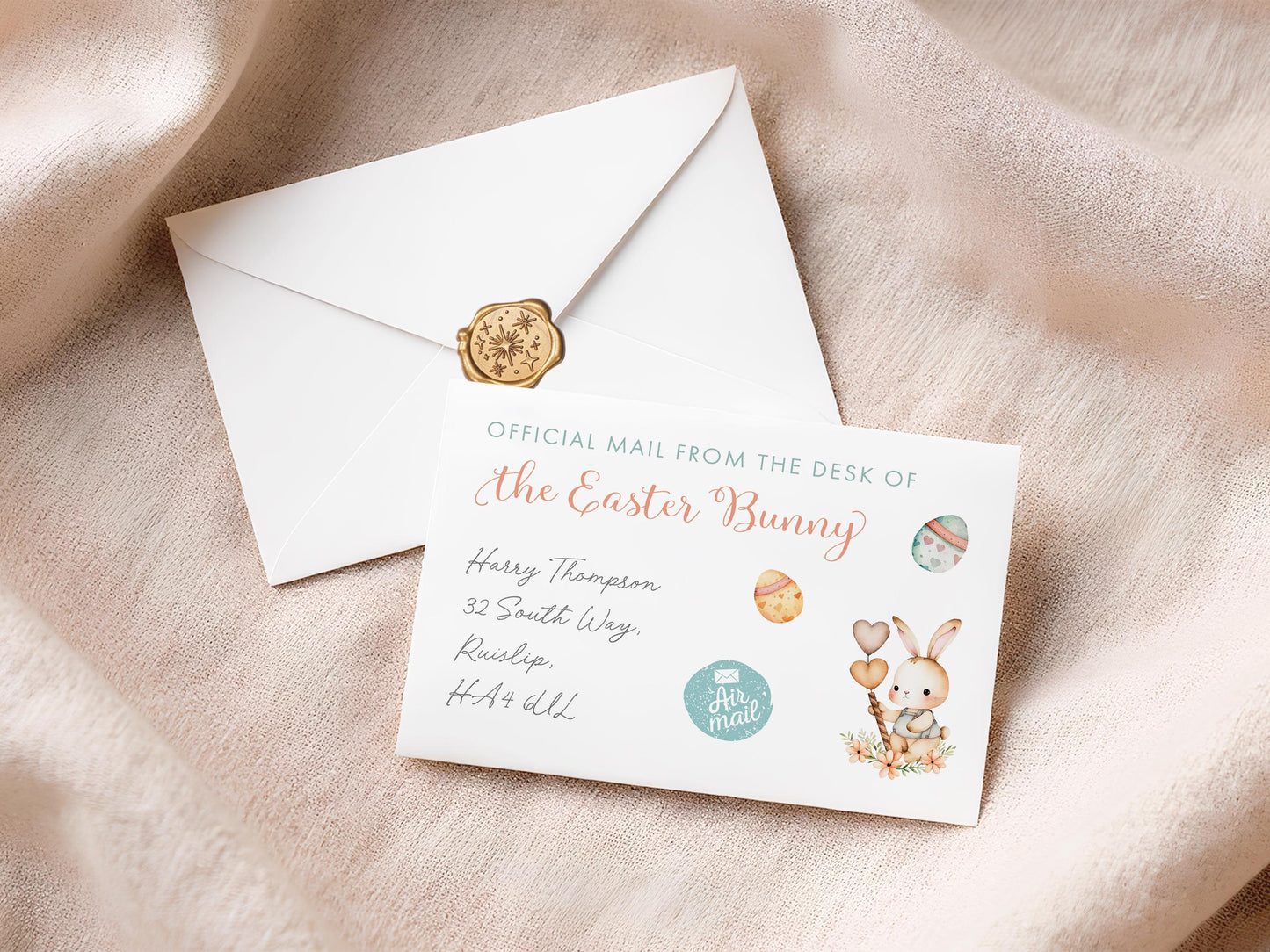 Personalised First Easter Letter from Easter Bunny, With Envelope & Gold Wax Seal