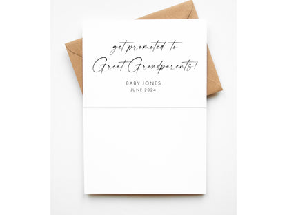 Only the Best Grandparents Get Promoted to Great Grandparents, Baby Announcement Card Personalised
