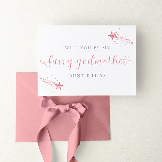 Will You Be My Fairy Godmother Proposal Card Personalised, With Pink Envelope