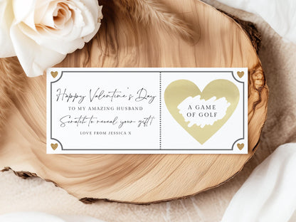 Personalised Valentines Scratch Off Voucher for Him, Gold Heart Design